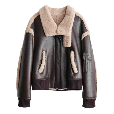 2319 New Trendy Female Solid Color Zipper Long Sleeves Casual Winter Real Sheepskin Jacket for Women
