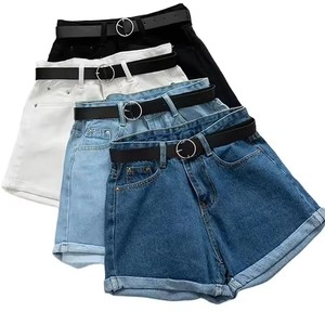 New Style Summer Casual Women's High Waist Denim Shorts Washed Ripped Distressed Frayed Hem Cotton Blue White <b>Jeans</b> - Product Image 5
