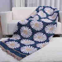Bon prix Couvre-lit en coton tissé polyester marguerite et couverture de fauteuil avec motif de plante oiseau Serviette de canapé pliée avec frange
