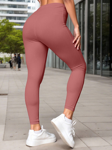 Leggings da donna XXL a vita alta senza cuciture Yoga eleganti pantaloncini da ginnastica rosa Spandex/Nylon per Fitness ed esercizio - Product Image 2