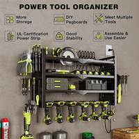 Organisateur d'outils sans fil à 4 niveaux et 6 emplacements, support mural pour perceuse et meuleuse, rangement de garage avec station de charge
