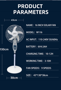 <span class=keywords><strong>Ventilateur</strong></span> de sol domestique 16 pouces grande capacité, rechargeable (solaire, DC, AC), avec musique, radio Bluetooth et moteur sans balais – Promotion ! - Product Image 4