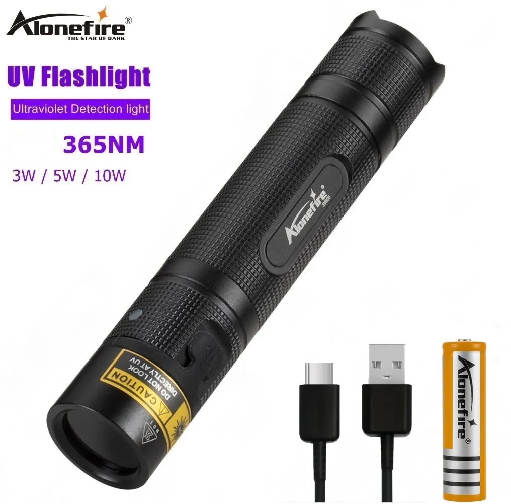 Alonefire SV005 عالية مصباح UV led مصباح يدوي 365nm USB شحن الشعلة الأسود ضوء الفلورسنت المواد الحيوانات الأليفة المال خام العقارب