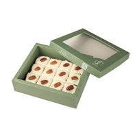 Boîtes à dessert en baklava carré doré avec logo personnalisé boîte à pâtisserie d'emballage en papier cadeau de porte avec ruban
