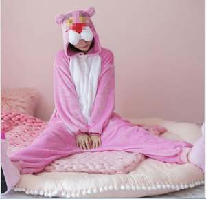 Pyjama une pièce léopard rose hiver flanelle à manches longues en peluche dessin animé animal pour hommes et femmes - Product Image 6