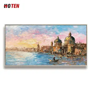 Pintura artesanal retrô de veneza na pintura da paisagem nuvens rosy