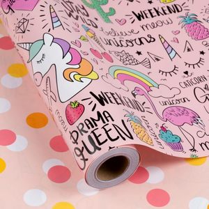 Pink Unicorn <b>Wrapping</b> <b>Paper</b> 17in x 32.8ft Reversible Dot Design Gift Wrap for Birthday Valentine Mother's Day Graduation - Product Image 1