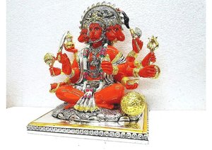 Estatua Religiosa Hecha a Mano de Panchmukhi Hanuman de Cinco Caras, Plateada y Bañada en Oro de 24k, para Puja, Decoración del Templo del Hogar, Regalo de Boda - Product Image 5
