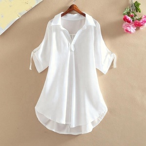 Chemise en mousseline à manches courtes pour femme, nouvelle collection été, grande taille, coupe ample - Product Image 3