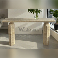 Table console en travertin beige naturel avec pieds en colonne cannelée, table console en pierre pour entrée, couloir, décoration intérieure, taille personnalisée