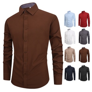 Camicia Casual da <span class=keywords><strong>Uomo</strong></span> Tinta Unita a Maniche Lunghe, Antipiega, Senza Bisogno di Stiratura, Bianca, Vestibilità <span class=keywords><strong>Slim</strong></span>, in Poliestere, <span class=keywords><strong>Abbigliamento</strong></span> Estivo da <span class=keywords><strong>Uomo</strong></span> - Product Image 5