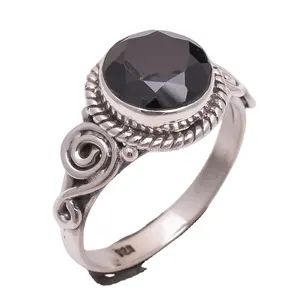 Natural black spinel rings Indian handmade jewelry bulk wholesale 925 sterling silver rings suppliers manufacturer