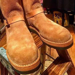 Bottes en daim vertes style rétro mi-mollet à bout rond avec bride à boucle et semelle extérieure en caoutchouc, couleur unie, toutes saisons, tendance, vente en gros - Product Image 2