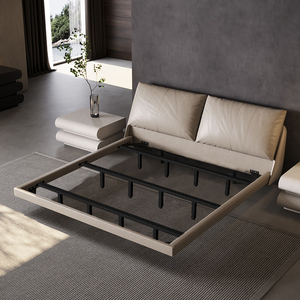 Design italiano minimalista flanella trapuntato in pelle letto di legno sospensione camera da letto mobili per camera padronale per la sala di nozze Hotel - Product Image 5