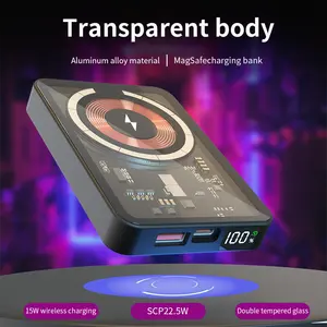 Portable Transparent 5D High Light Tempered Glass 5000mah 10000mAh Mini Power Station 15W 22.5W Magnetic Wireless Power Bank