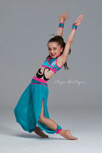 무대 공연 2 조각 세트 댄스웨어 여자 긴 바지 오버슬리브 재즈 의상 - Product Image 3