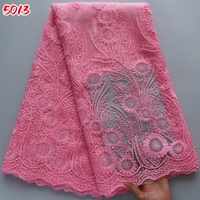 Kain Tulle Mesh Nigeria 5013 Kalume Grosir, Kain Brokat Prancis Afrika, Kain Bordir untuk Gaun Pengantin, Penjualan Panas