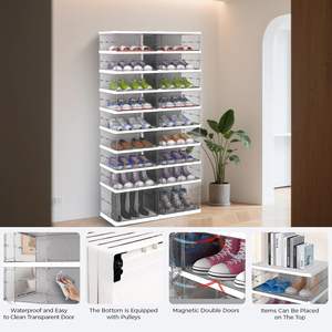 رف أحذية بلاستيكي قابل للطي من FAHKNS، منظم أحذية محمول، خزانة تخزين بباب شفاف مغناطيسي بدون تجميع للمدخل/غرفة المعيشة - Product Image 5