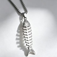 Collier pendentif en cuivre en forme d'arête de poisson pour homme, accessoire tendance hip-hop, style rétro urbain, chaîne de clavicule personnalisée, bambou