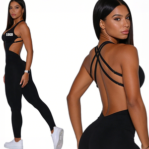 Tuta da Donna Smanicata con Scollo Incrociato e Schiena Scoperta, Set Sportivo Monopezzo a Lunghezza Intera, Altamente Elasticizzato e Effetto Sollevamento Glutei - Product Image 1