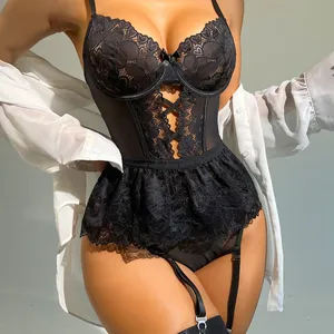 Chemise lingerie com mostrador de mamilos, sexy preto, aberto, moda, show, roupa íntima