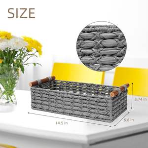 热销柳条塑料收纳器厂家价格浴室手工编织纸绳收纳篮 - Product Image 2