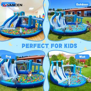 <span class=keywords><strong>Casa</strong></span> de Brinco Inflable 7 en 1 para Niños, Tobogán Acuático, Toboganes Dobles, Pared de Escalada, Piscina de Pelotas, Rociador de Agua, Soplador de 550W - Product Image 6