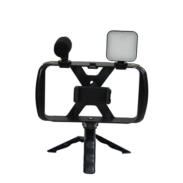 Dual LED Vlogging Film Making Handheld Camera Cage Rig Stabilizer 2 Led Video Light Shotgun Mic Vlogger Video Making Kits