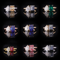 Bague Starsgem Toi et Moi en or massif blanc, jaune et rose 14 carats, avec pierre précieuse moissanite de laboratoire, bague de fiançailles