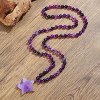 Collier long bohème en perles avec pendentif étoile en améthyste naturelle de Madagascar, idéal pour pull, vente en gros