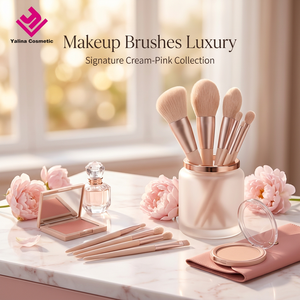 Brochas <span class=keywords><strong>de</strong></span> Maquillaje <span class=keywords><strong>de</strong></span> Lujo, 11 Piezas, Color Rosa Crema y Oro Rosa, Logotipo Personalizado, Brochas Veganas Suaves <span class=keywords><strong>de</strong></span> Fibra Sintética para Base, Polvo y <span class=keywords><strong>Ojos</strong></span>, con Bolsa <span class=keywords><strong>de</strong></span> PU, OEM - Product Image 2