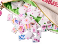 Set Mahjong Amerika Kartun Pink Mewah Bergaya Preppy, Ubin Mahjong AS Motif Hati & Bunga yang Lucu, Perlengkapan Lengkap, Hadiah untuk Pecinta Mahjong