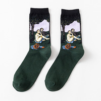 Chaussettes amusantes tendance automne-hiver avec logo personnalisé OEM pour adultes Chaussettes en coton Happy Stylish Painting Art Crew pour hommes