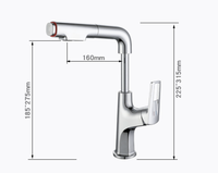 Robinet d'évier de cuisine avec douchette extractible, levier unique, corps en alliage de zinc, finition chromée pour le lavage quotidien à la maison et en cuisine