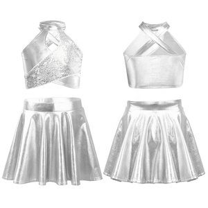 ชุดแสดงเต้นแจ๊สสำหรับเด็กผู้หญิงอายุ 6-16 ปี เสื้อครอปเมทัลลิกพร้อมกระโปรงทรงเอ ชุดสำหรับงานวันเกิด การแข่งขันเต้นรำแนวลิริคอล - Product Image 5