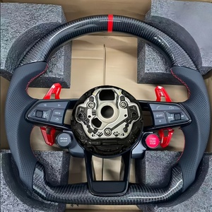 Volant personnalisé en fibre de carbone véritable avec palettes de changement de vitesse rouges pour <span class=keywords><strong>Audi</strong></span> A3 8V A4 B9 A6 C8 Q5 Q7 A6 C7 B8 A5 <span class=keywords><strong>2021</strong></span> - Product Image 1