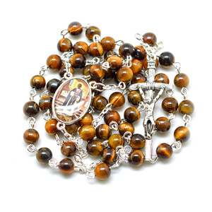 Rosario all'ingrosso in argento con occhio di tigre da 6 mm e crocifisso di San Martino da Porre per uomo e donna, regalo per battesimo e preghiera, Chiesa Cattolica - Product Image 4