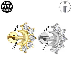 Pendientes <span class=keywords><strong>de</strong></span> Aleación <span class=keywords><strong>de</strong></span> Titanio con Incrustaciones <span class=keywords><strong>de</strong></span> Circonia Refinada, Diseño <span class=keywords><strong>de</strong></span> Rosca Interna para Cartílago, Labio y Piercing Facial, Joyería para Fiestas - Product Image 2