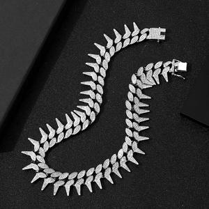 Exagerado Thorn personalidad pulsera de diamantes completo collar cubano europeo y americano Hip Hop 15mm club nocturno collar de hombre - Product Image 5