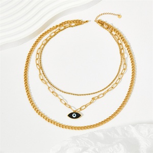 Collar con Colgante de Ojo HipHop, Cadena de Tres Capas con Circonita Negra, para Mujer - Product Image 6