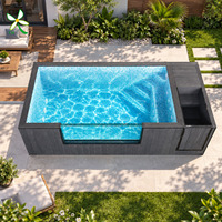 Piscine hors sol en fibre de verre, style jacuzzi extérieur, avec revêtement composite personnalisable pour jardin.