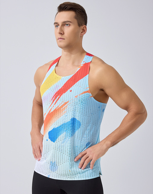 ODM Lightweight Accelerated Cooling Racing Tank Top Mens Racerback Side Slit Professional Sportswear Custom Pattern and LOGO