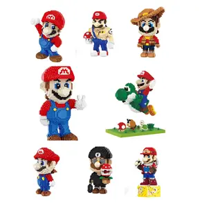 Jual obral Diy set blok bangunan karakter kartun Mini Marios untuk hadiah anak-anak mainan figur Jigsaw edukasi bata