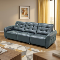 Modernes Quadratisches 2,85m Elektrisches Relaxsofa aus Vollnarbenleder, 3-Sitzer Ecksofa für Villa-Wohnzimmer mit USB-Anschluss