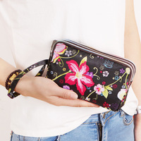Dompet Panjang Kanvas Custom Cetak Wanita, Dompet Selempang Resleting Modis, Dompet Kain Wanita untuk Handphone
