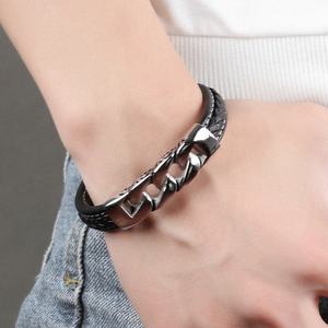 Bracelets en <span class=keywords><strong>cuir</strong></span> véritable de style vintage noir en <span class=keywords><strong>cuir</strong></span> de vache, bijoux fins, bracelets à fermoir magnétique, bracelets personnalisés pour hommes - Product Image 4