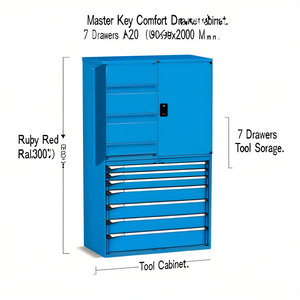 Armoire à tiroirs Fami Master Key Comfort 1020x598x2000 mm, 7 tiroirs, rouge rubis RAL3003, rangement d'outils - Product Image 2