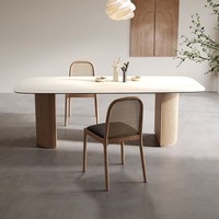 ATUNUS Nordisches Minimalistisches Massivholz-Esszimmerset Antike Möbel Vintage Schwarzer Marmor Ovaler Esstisch