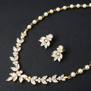 Vietnam Factory Lady Gold Bridal Jewelry <b>Set</b> Moissanite <b>Necklace</b> Imitation Pearl Earrings Sterling <b>Silver</b> Yellow Gold Plated - Product Image 1