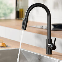 Robinet de cuisine monocommande noir mat avec douchette extractible et bec haut, à poser sur plan